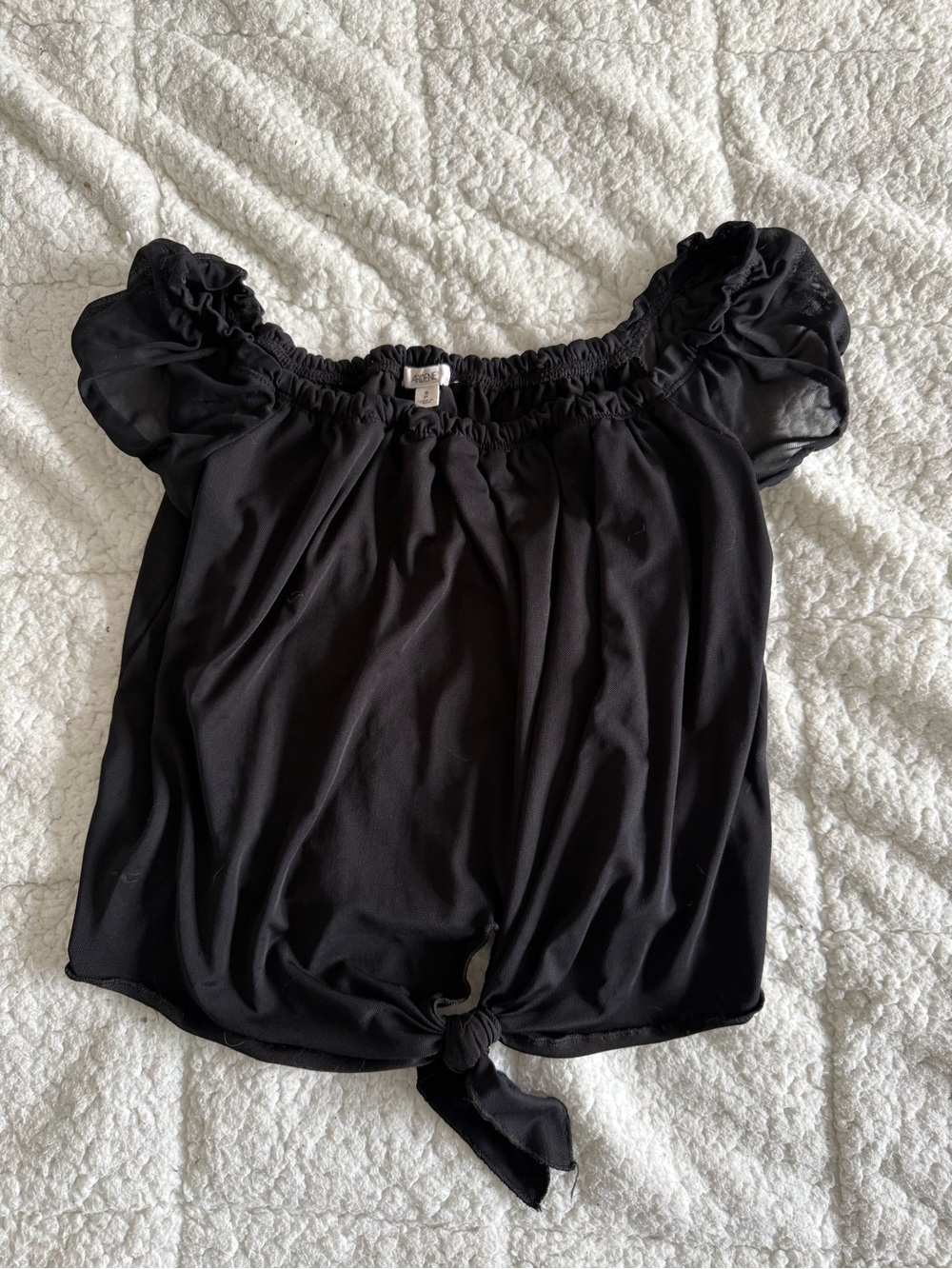 Ardene Black Off-Shoulder Tie-Hem Crop Top